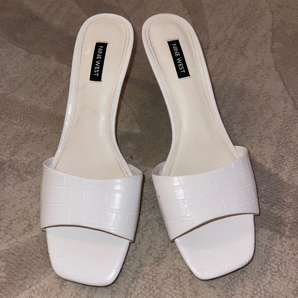 Nine West White Croc Kitten Heels